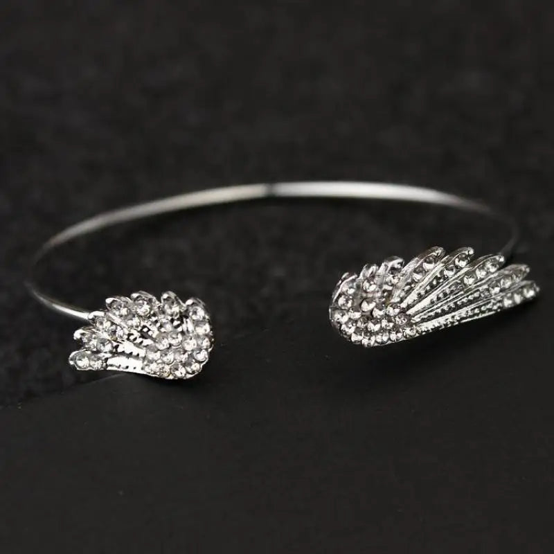 Wholesale Angel Wings Bracelet Adjustable Women Silver Cuff Feather Jewelry Gift Open Bracelet Silver Crystal Pulseira Feminina