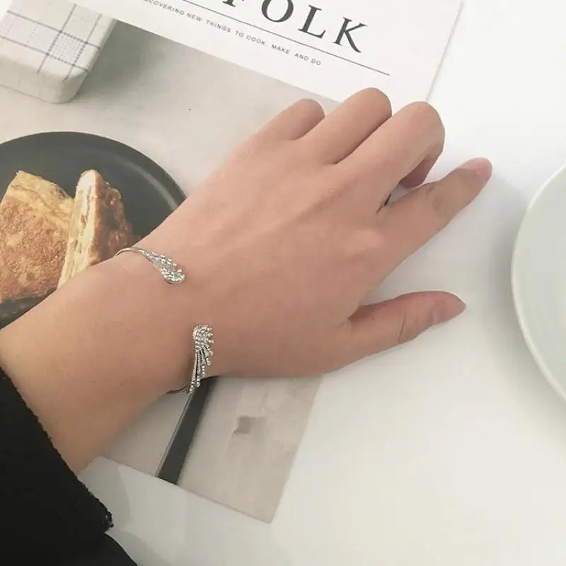 Wholesale Angel Wings Bracelet Adjustable Women Silver Cuff Feather Jewelry Gift Open Bracelet Silver Crystal Pulseira Feminina