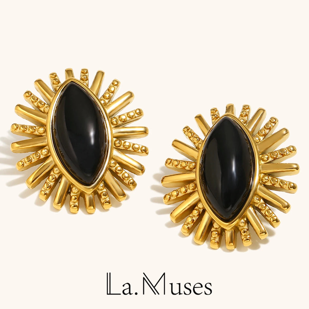 La. Muses OL Style Black Agate Gemstone Earrings Stainless steel 18K Gold-plated Women's Waterproof Jewelry Gifts
