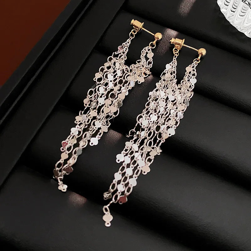 Gold Color Exquisite V-shaped Dangle Earrings Women Fashion Light Luxury Long Chain Fringe Earrings Daily Party Accessories K-