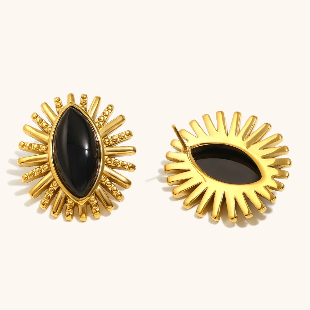La. Muses OL Style Black Agate Gemstone Earrings Stainless steel 18K Gold-plated Women's Waterproof Jewelry Gifts