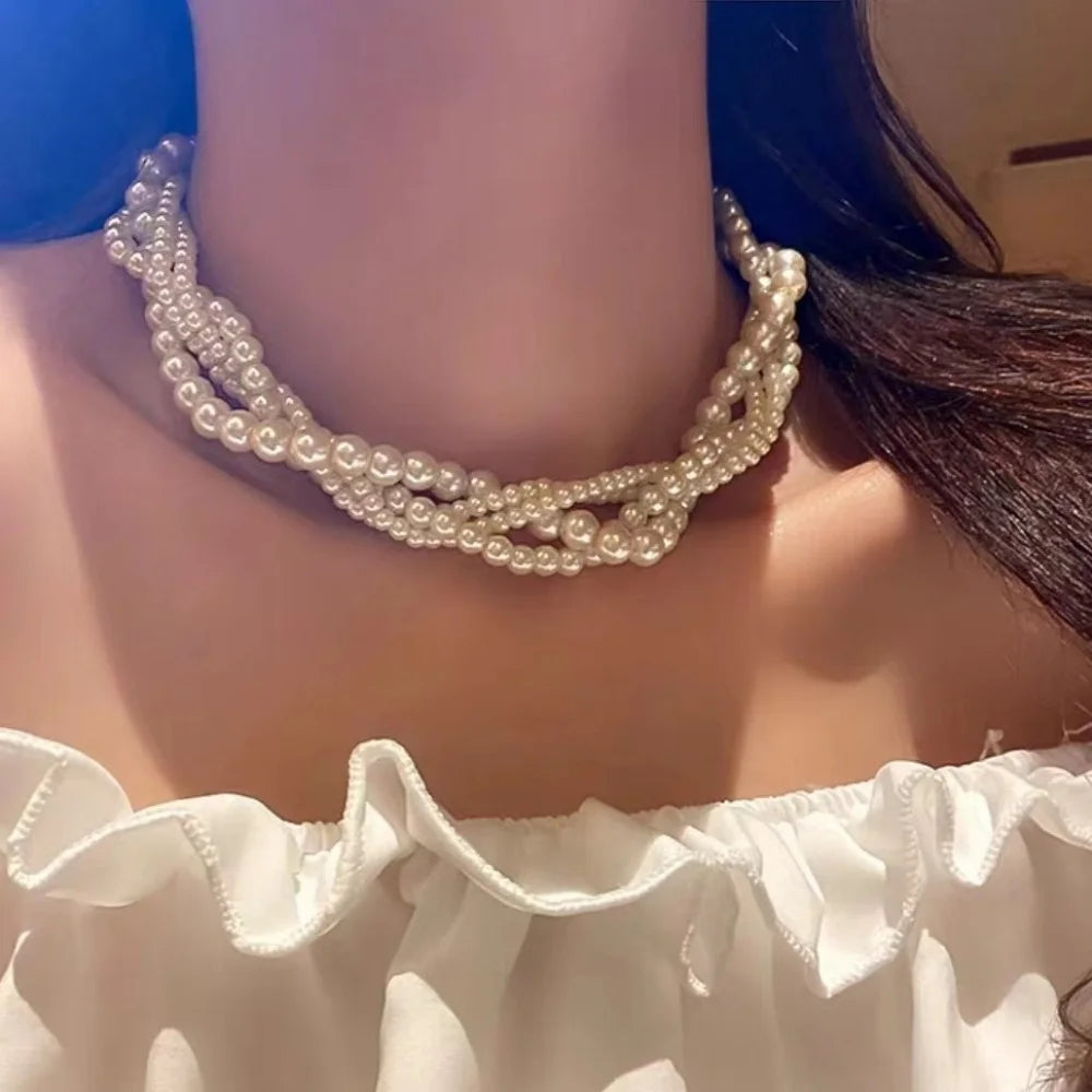 Collarbone Necklace Multilayer Multilayer Pearl Necklace French Necklace Vintage-Inspired For Fashion Accessory Wedding Bride