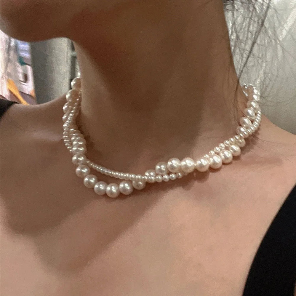 Collarbone Necklace Multilayer Multilayer Pearl Necklace French Necklace Vintage-Inspired For Fashion Accessory Wedding Bride
