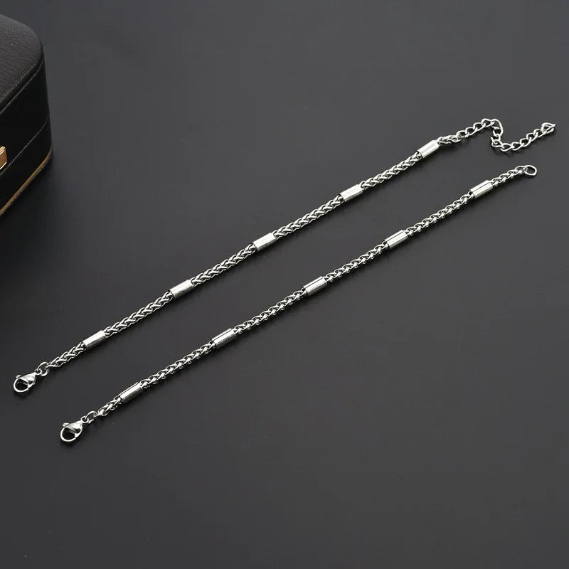 Minimalist Chain Links Bracelets for Men Boys,Never Fade Stainless Steel Tubes Chain LInks Wristband,Casual Simple Jewelry Gifts