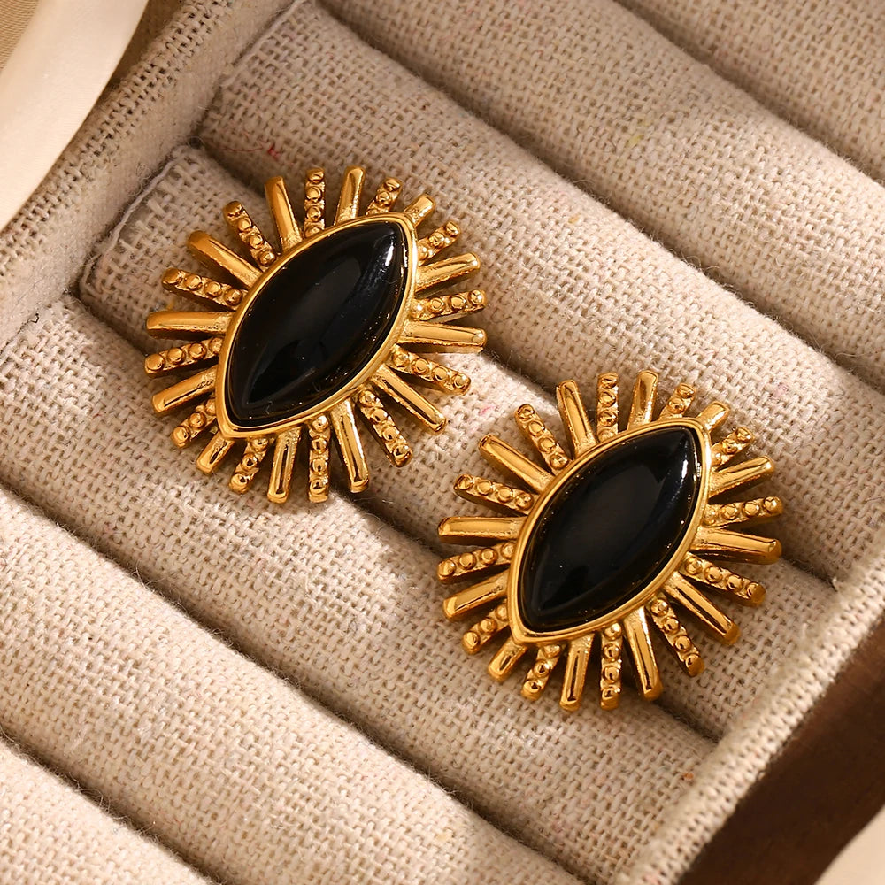 La. Muses OL Style Black Agate Gemstone Earrings Stainless steel 18K Gold-plated Women's Waterproof Jewelry Gifts