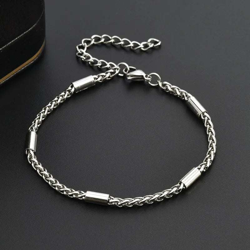 Minimalist Chain Links Bracelets for Men Boys,Never Fade Stainless Steel Tubes Chain LInks Wristband,Casual Simple Jewelry Gifts