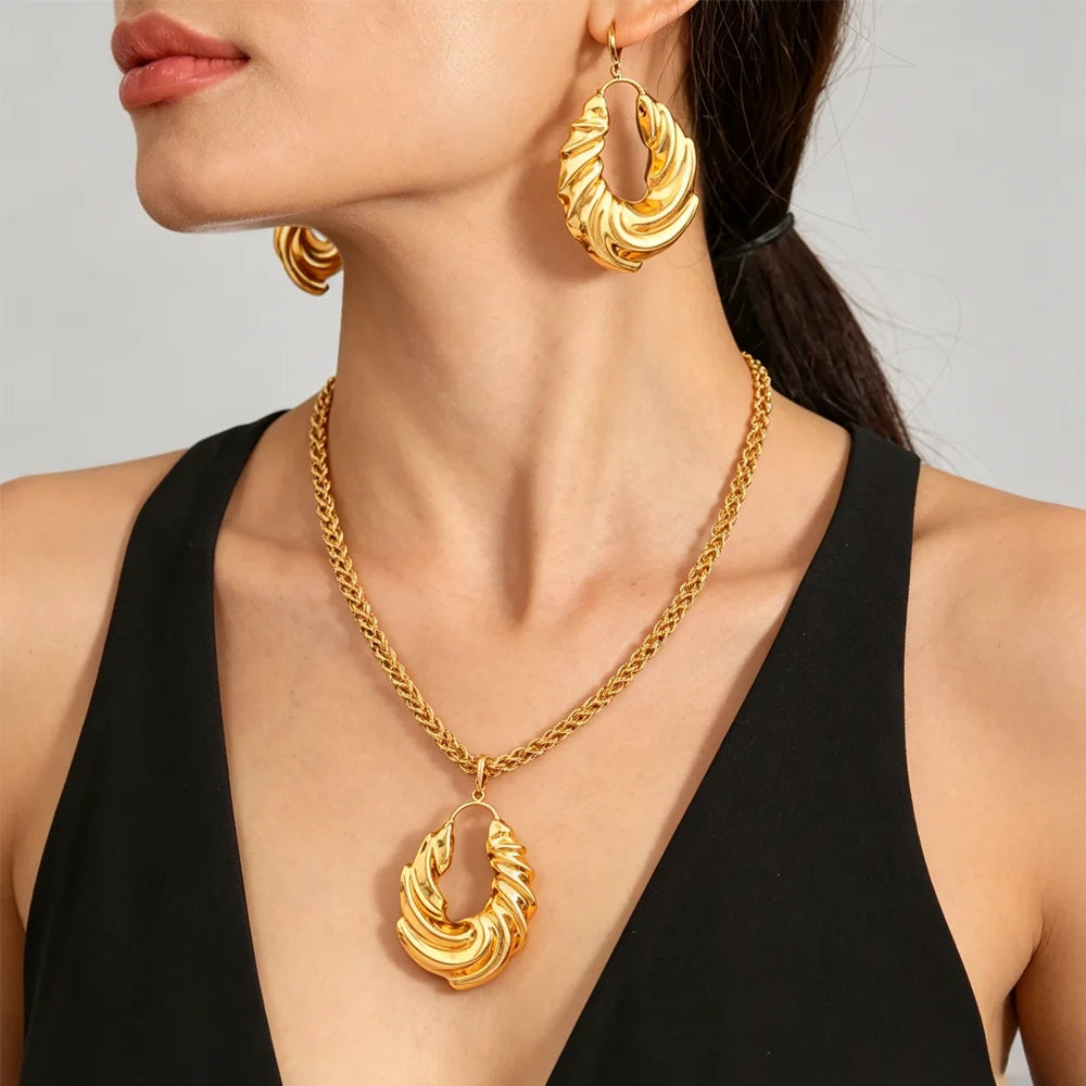 Luxury Gold Color Earrings Ins TK Hot Sale Long Necklace Chain Set Dubai African Fashion Jewelry Wedding Party Anniversary Gift