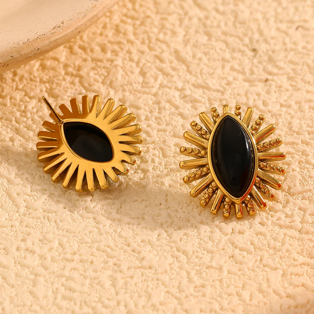 La. Muses OL Style Black Agate Gemstone Earrings Stainless steel 18K Gold-plated Women's Waterproof Jewelry Gifts