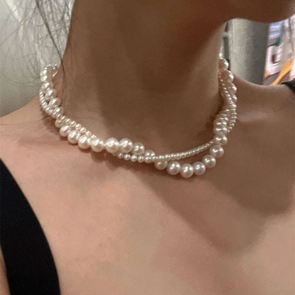 Collarbone Necklace Multilayer Multilayer Pearl Necklace French Necklace Vintage-Inspired For Fashion Accessory Wedding Bride