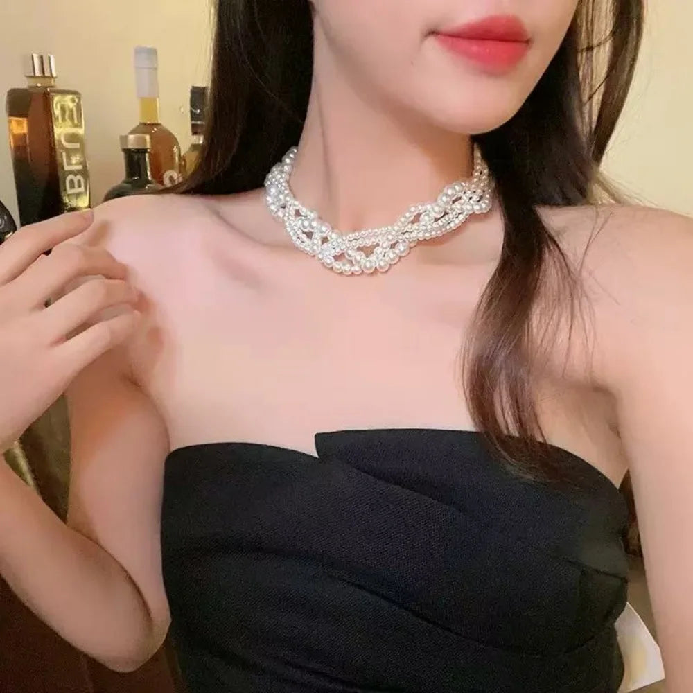 Collarbone Necklace Multilayer Multilayer Pearl Necklace French Necklace Vintage-Inspired For Fashion Accessory Wedding Bride