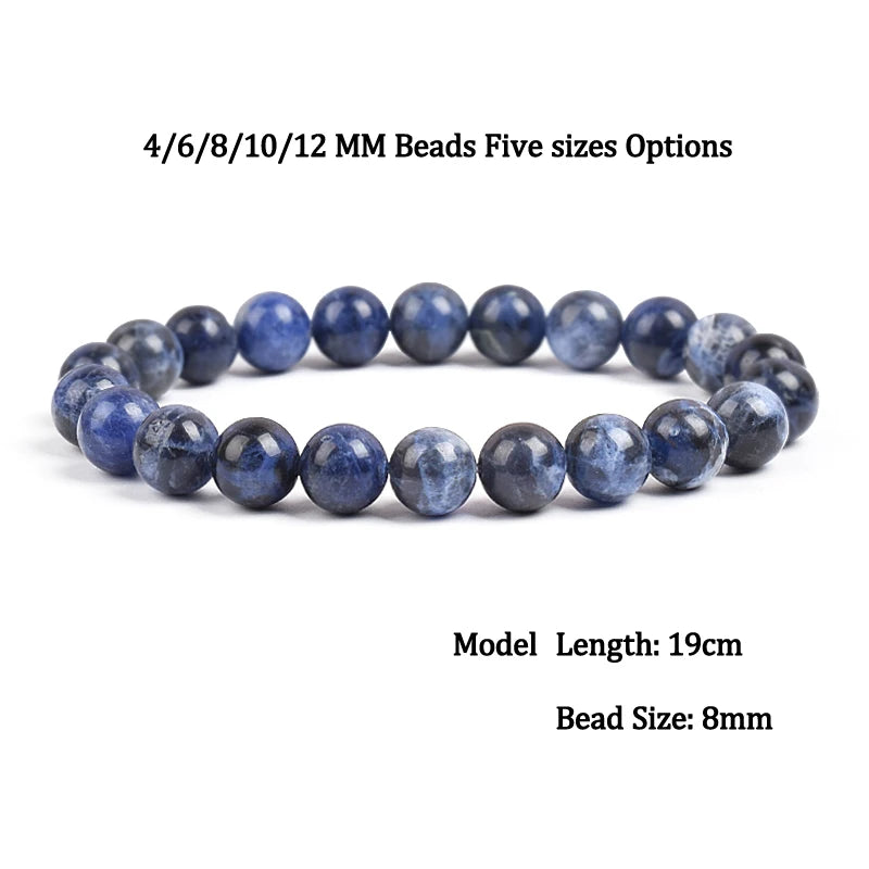 Natural Stone Dark Blue Sodalite Beads Bracelet 4 6 8 10 12mm Size Blue Veins Round Stone Elastic Line Bracelets Fashion Jewelry