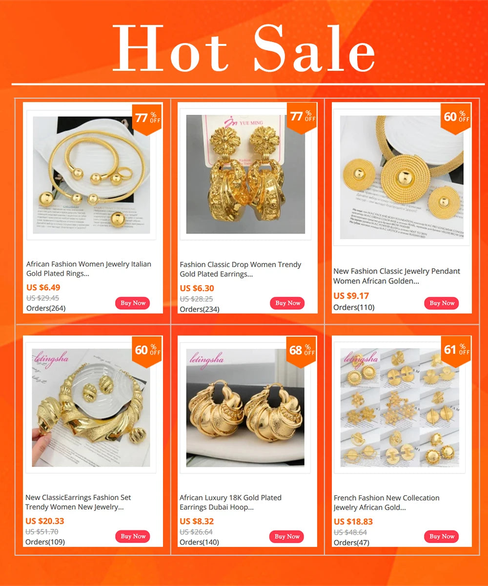 Luxury Gold Color Earrings Ins TK Hot Sale Long Necklace Chain Set Dubai African Fashion Jewelry Wedding Party Anniversary Gift