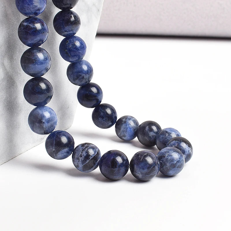 Natural Stone Dark Blue Sodalite Beads Bracelet 4 6 8 10 12mm Size Blue Veins Round Stone Elastic Line Bracelets Fashion Jewelry