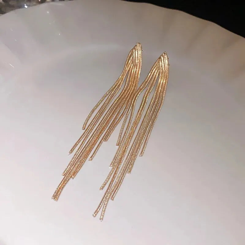 Gold Color Exquisite V-shaped Dangle Earrings Women Fashion Light Luxury Long Chain Fringe Earrings Daily Party Accessories K-