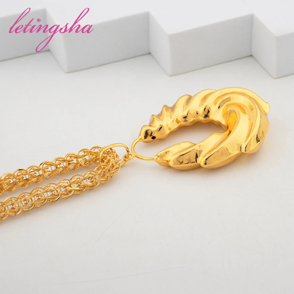 Luxury Gold Color Earrings Ins TK Hot Sale Long Necklace Chain Set Dubai African Fashion Jewelry Wedding Party Anniversary Gift