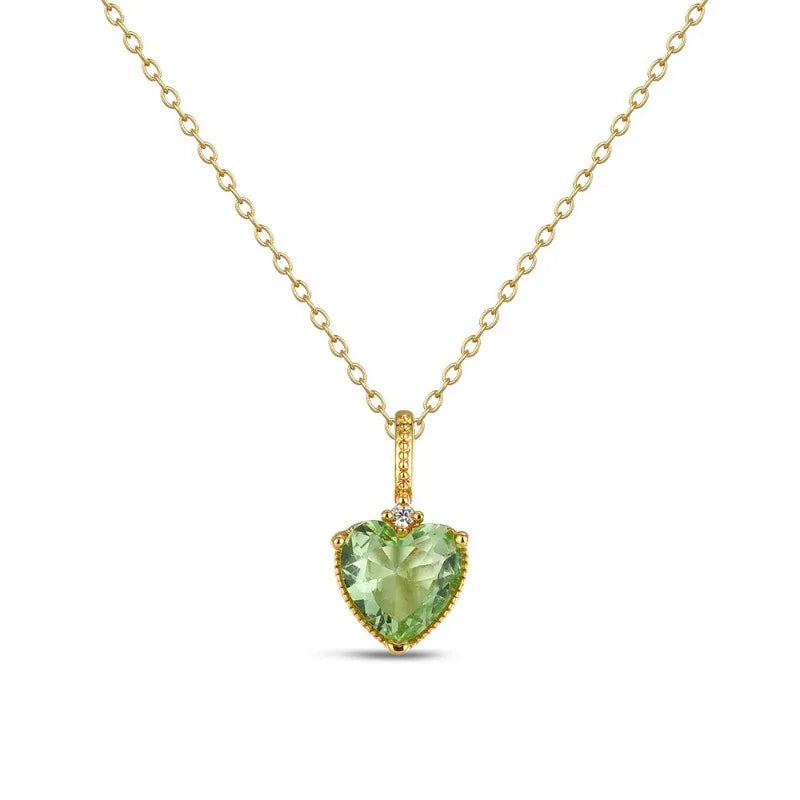 Original Designer Little Fresh Heart Shaped Gem Olive Green Necklace Exquisite Dazzling Refreshing Couple Pendant Jewelry Gifts