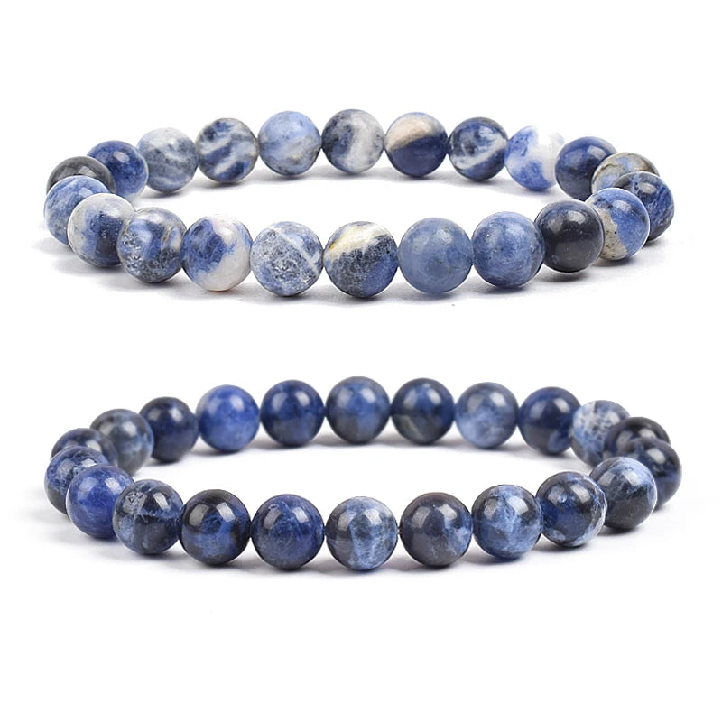 Natural Stone Dark Blue Sodalite Beads Bracelet 4 6 8 10 12mm Size Blue Veins Round Stone Elastic Line Bracelets Fashion Jewelry