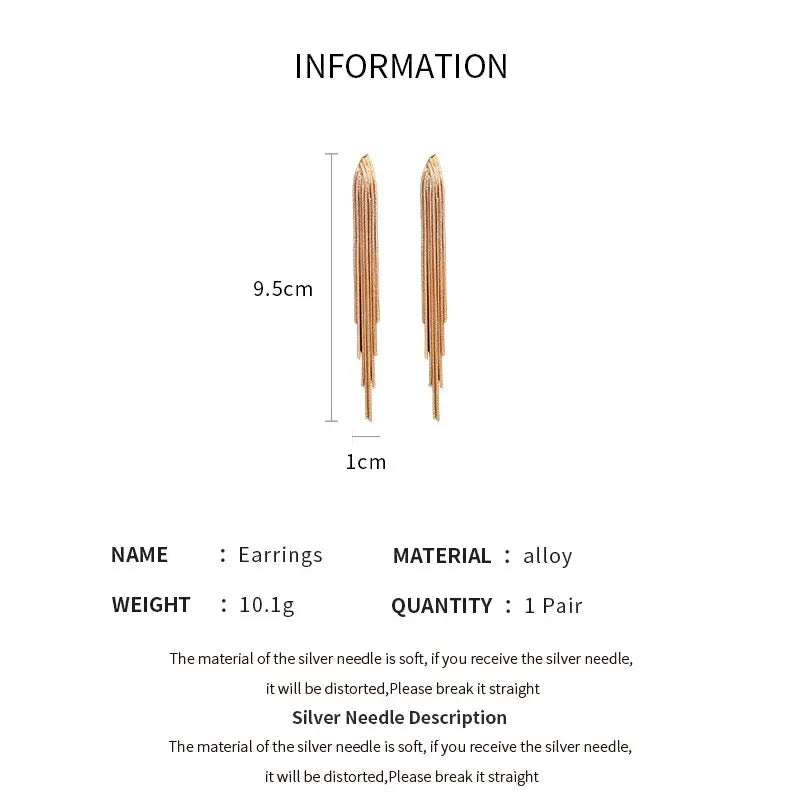 Gold Color Exquisite V-shaped Dangle Earrings Women Fashion Light Luxury Long Chain Fringe Earrings Daily Party Accessories K-