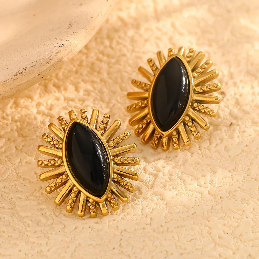 La. Muses OL Style Black Agate Gemstone Earrings Stainless steel 18K Gold-plated Women's Waterproof Jewelry Gifts