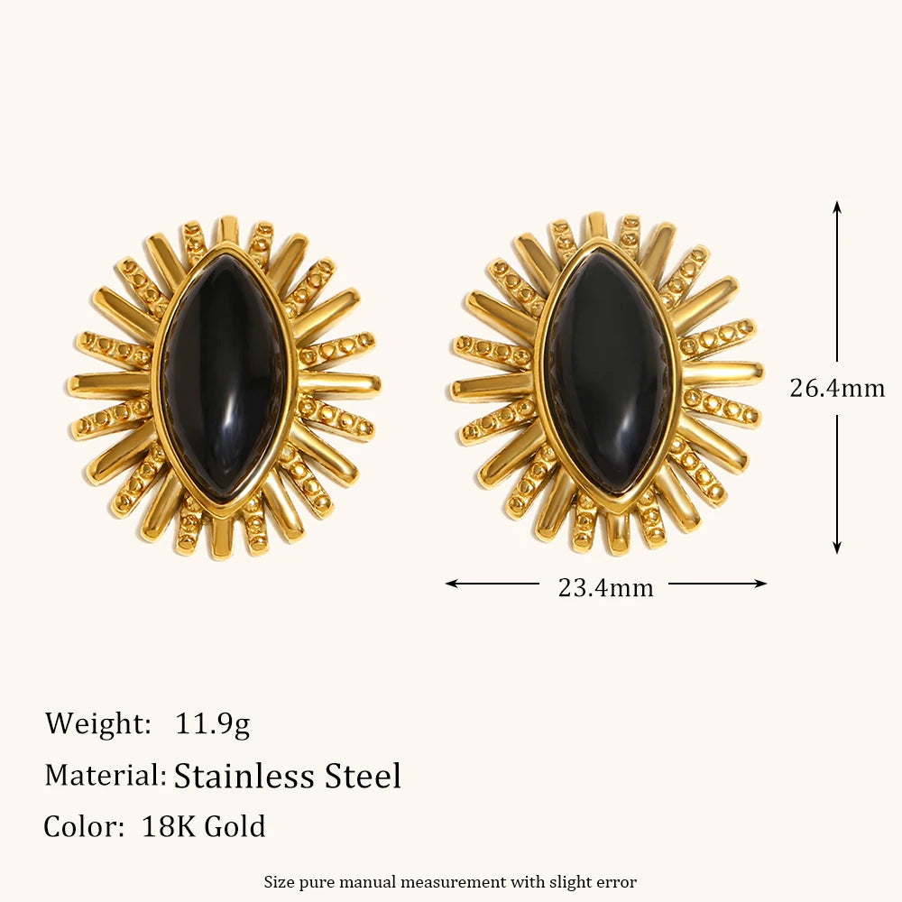 La. Muses OL Style Black Agate Gemstone Earrings Stainless steel 18K Gold-plated Women's Waterproof Jewelry Gifts