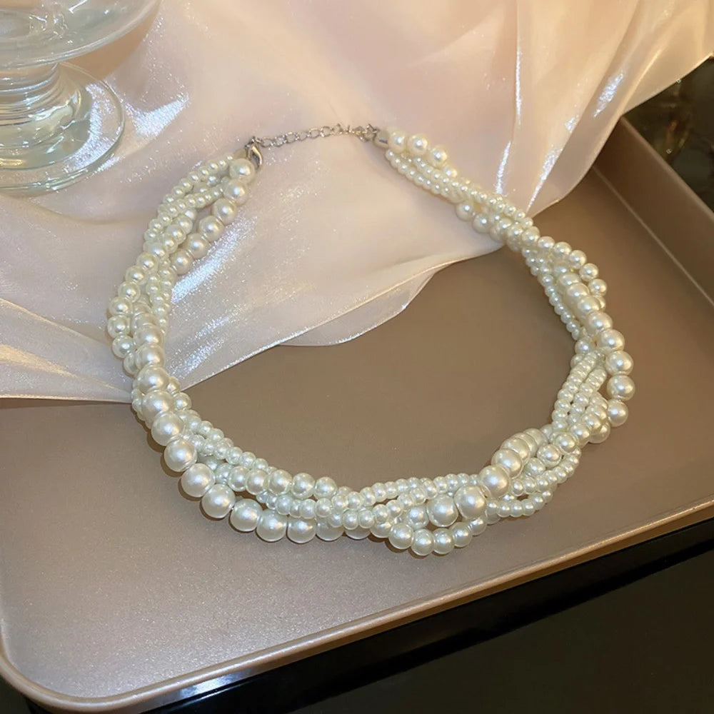 Collarbone Necklace Multilayer Multilayer Pearl Necklace French Necklace Vintage-Inspired For Fashion Accessory Wedding Bride
