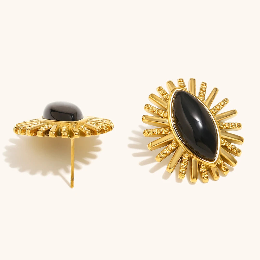 La. Muses OL Style Black Agate Gemstone Earrings Stainless steel 18K Gold-plated Women's Waterproof Jewelry Gifts