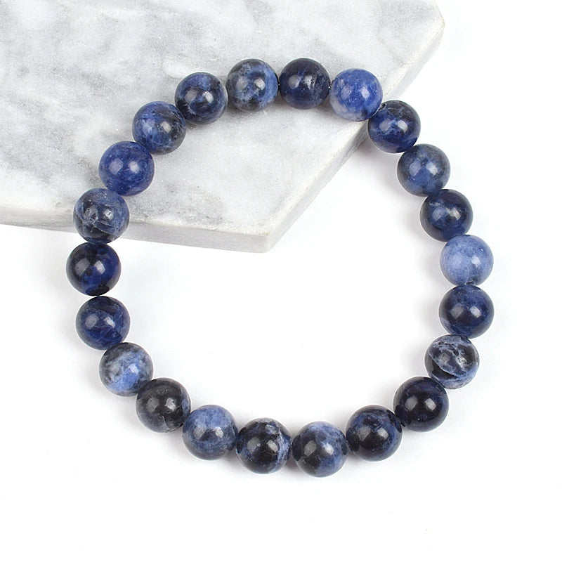 Natural Stone Dark Blue Sodalite Beads Bracelet 4 6 8 10 12mm Size Blue Veins Round Stone Elastic Line Bracelets Fashion Jewelry