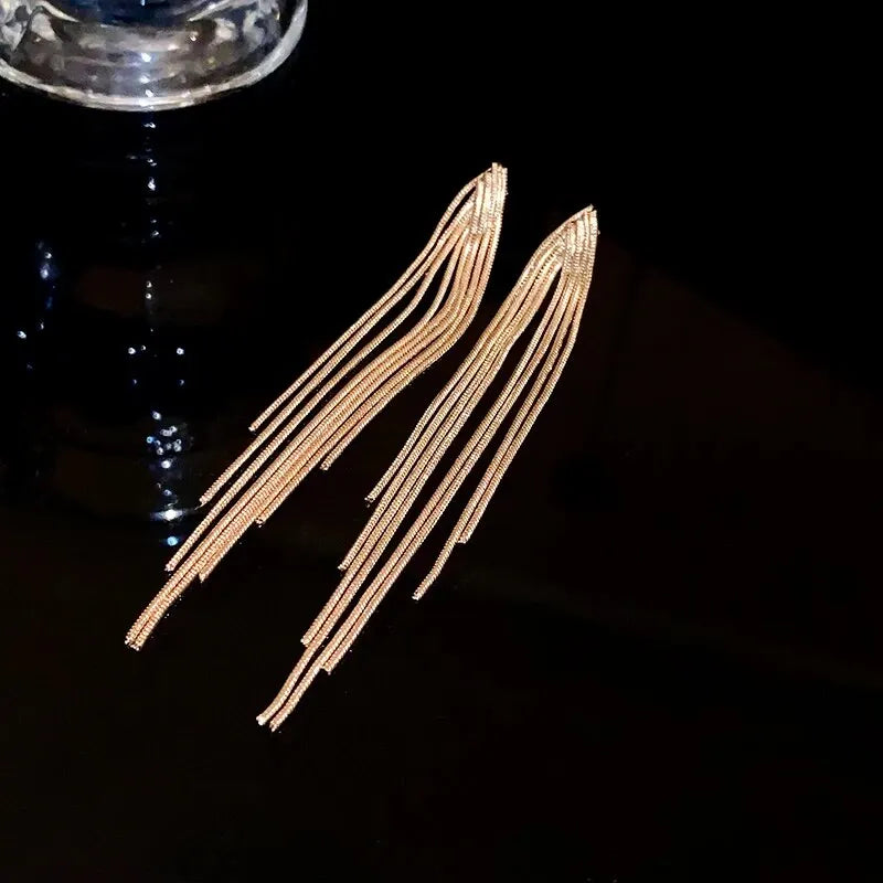 Gold Color Exquisite V-shaped Dangle Earrings Women Fashion Light Luxury Long Chain Fringe Earrings Daily Party Accessories K-