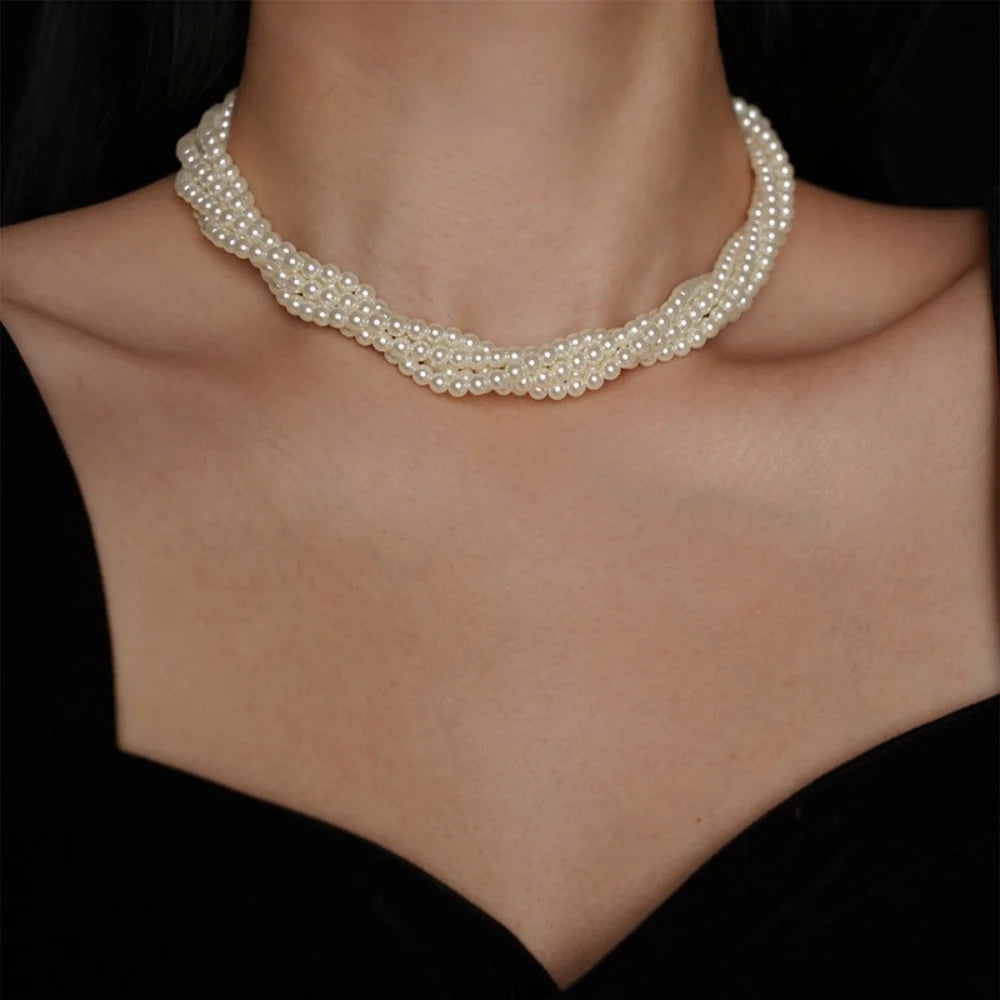 Collarbone Necklace Multilayer Multilayer Pearl Necklace French Necklace Vintage-Inspired For Fashion Accessory Wedding Bride