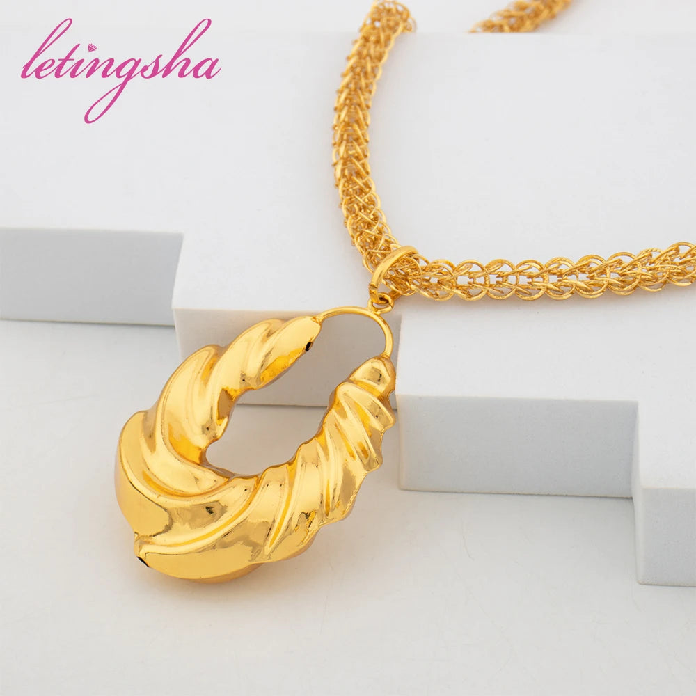 Luxury Gold Color Earrings Ins TK Hot Sale Long Necklace Chain Set Dubai African Fashion Jewelry Wedding Party Anniversary Gift